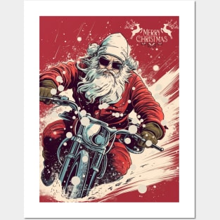 Santa Celebrate Christmas With Motorcycle Posters and Art